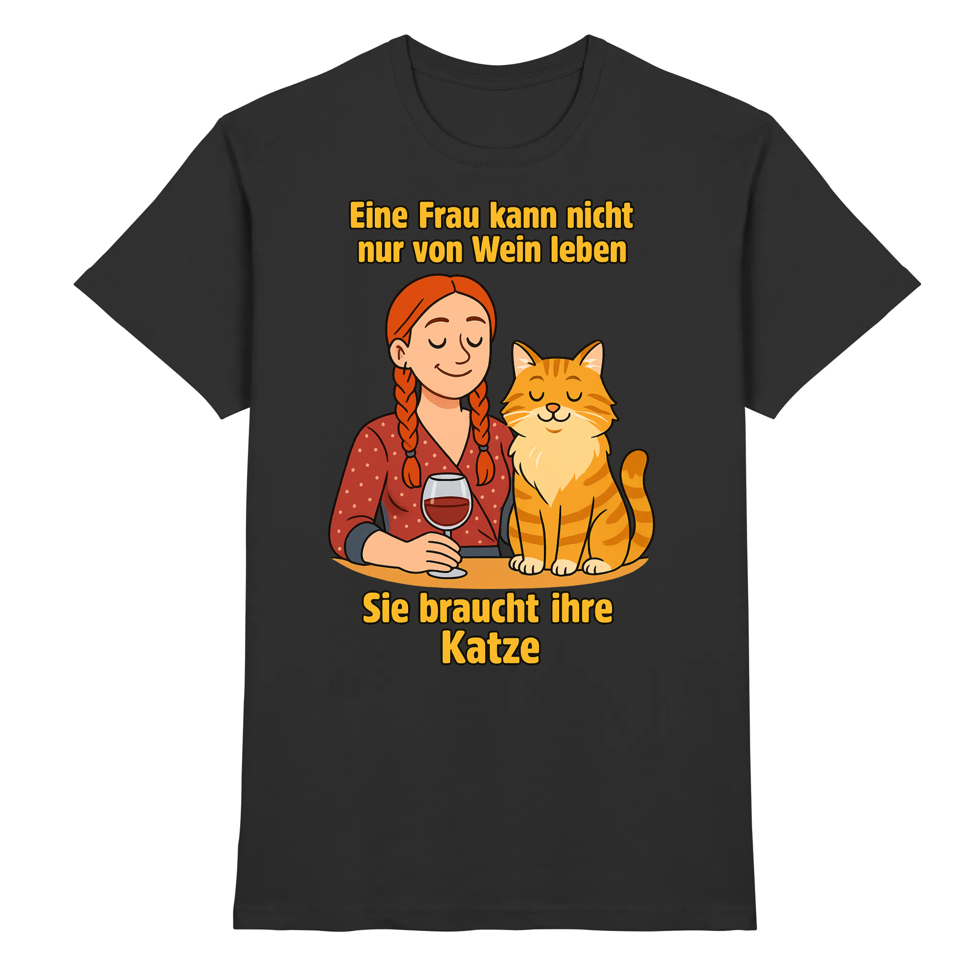 Eine Frau kann nicht nur von Wein leben sie braucht ihre Katze | T-Shirt_collection